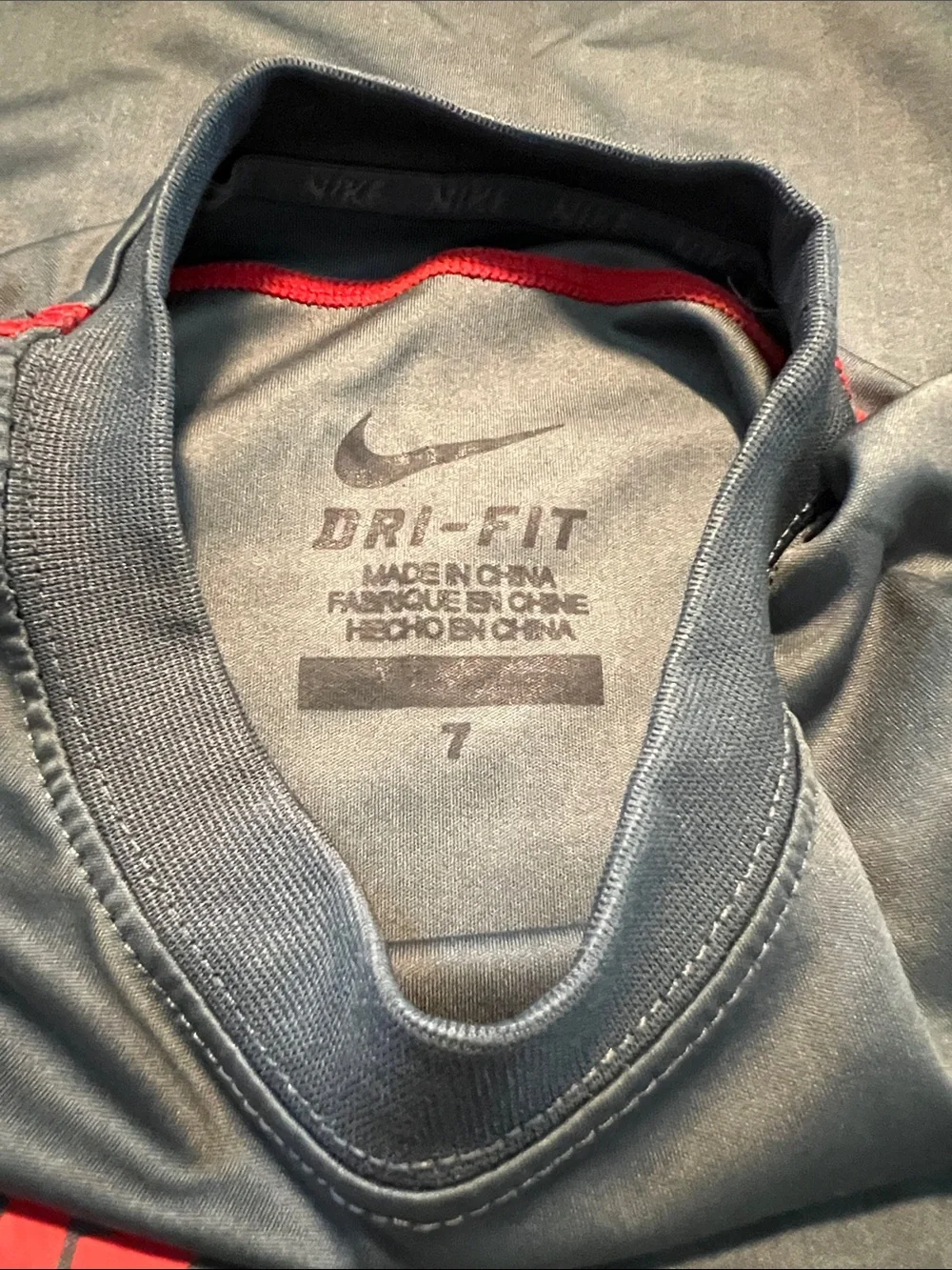 NIKE Gray & Red Kids' Football Dri-Fit Active Wear Performance Tee
